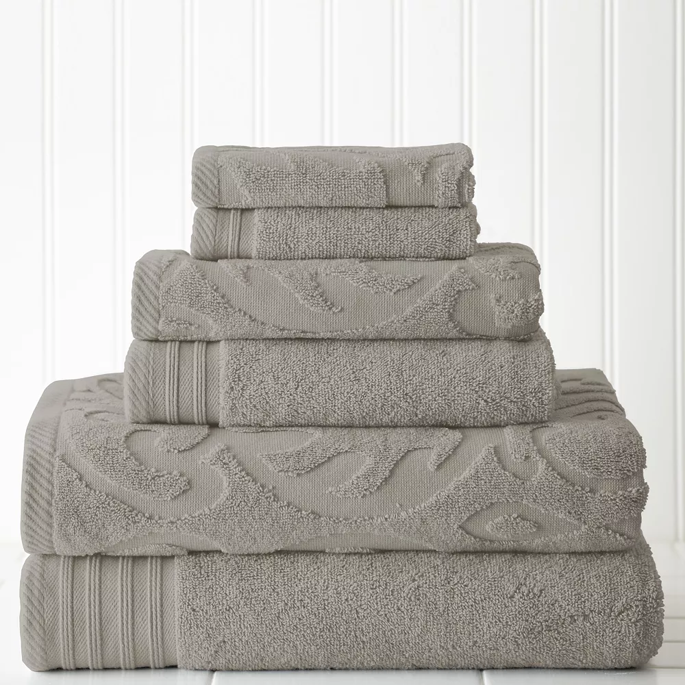 Pacific Coast Textiles 6-piece Jacquard Medallion Swirl & Solid Mix & Match Towel Set