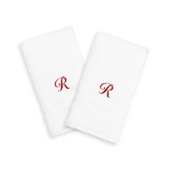 Linum Home Textiles Red Script Denzi Single Letter 2-pack Monogram Hand Towel