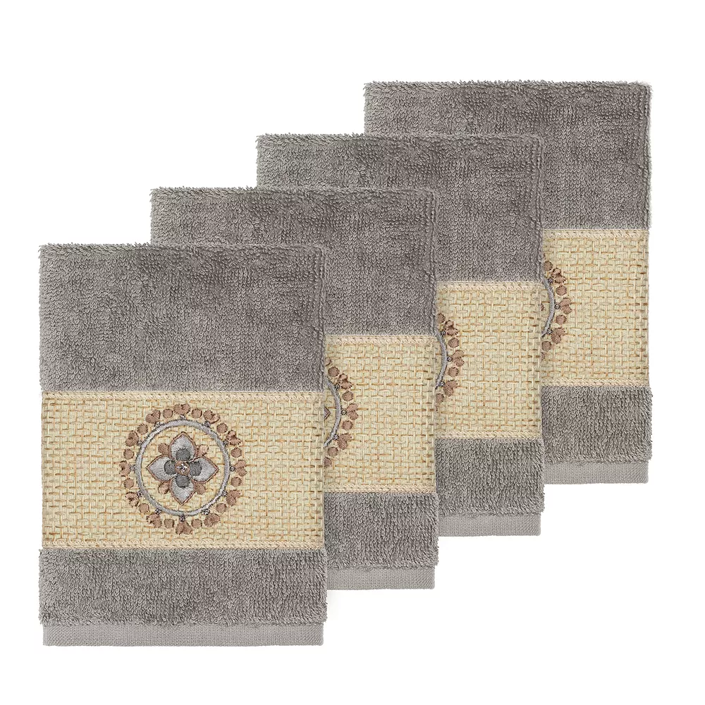 Linum Home Textiles Turkish Cotton Isabelle Embellished Washcloth Set - Image 2