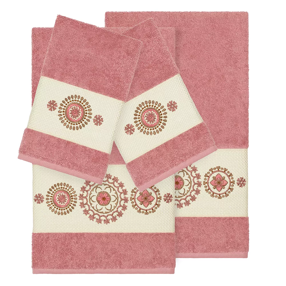 Linum Home Textiles 4-piece Turkish Cotton Isabelle Embellished Towel Set