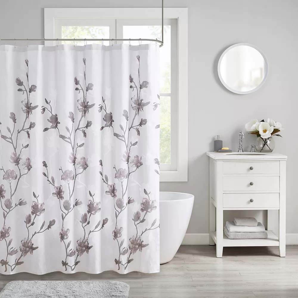 Madison Park Sylvan Floral Printed Burnout Shower Curtain