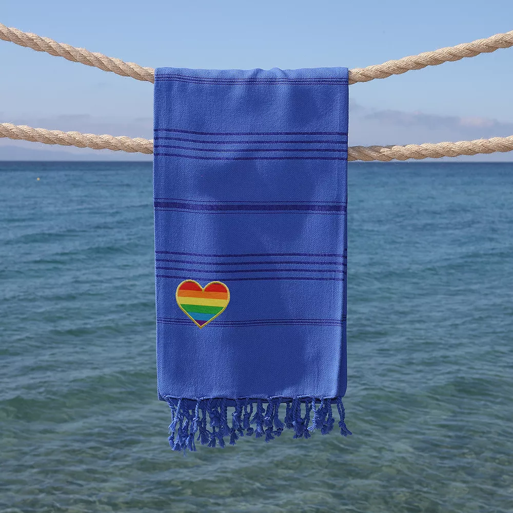 Linum Home Textiles Turkish Cotton Summer Fun Cheerful Rainbow Heart Pestemal Beach Towel - Image 3