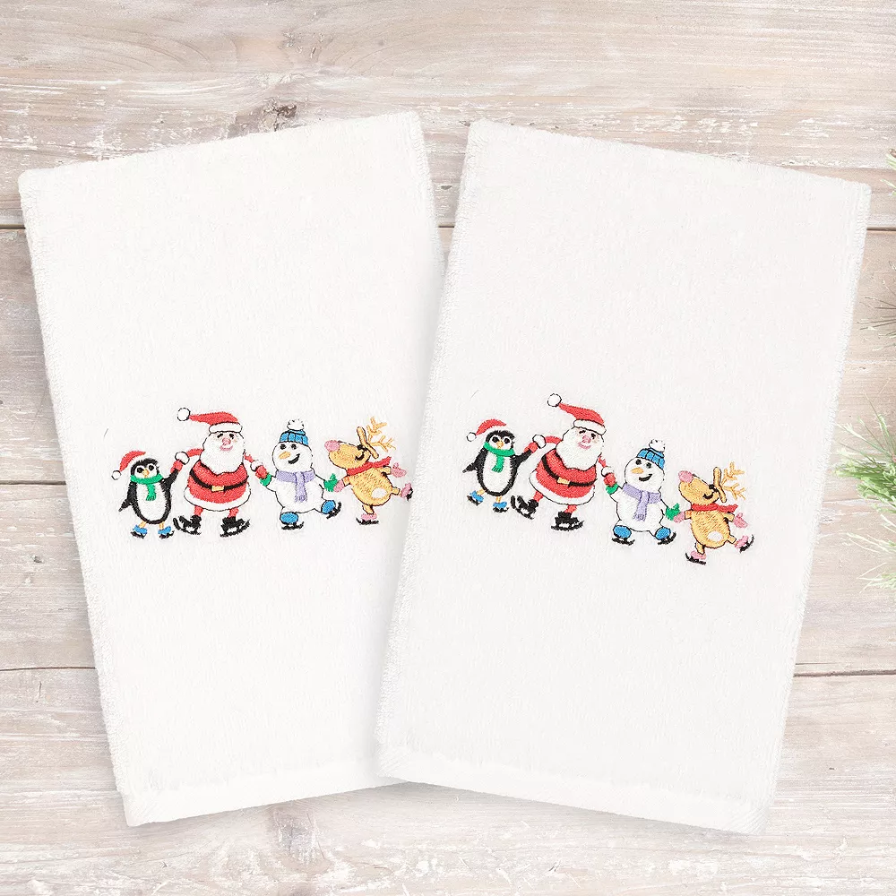 Linum Home Textiles 2-pack Christmas Skating Party Embroidered Hand Towel Set - Image 2
