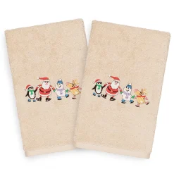 Linum Home Textiles 2-pack Christmas Skating Party Embroidered Hand Towel Set
