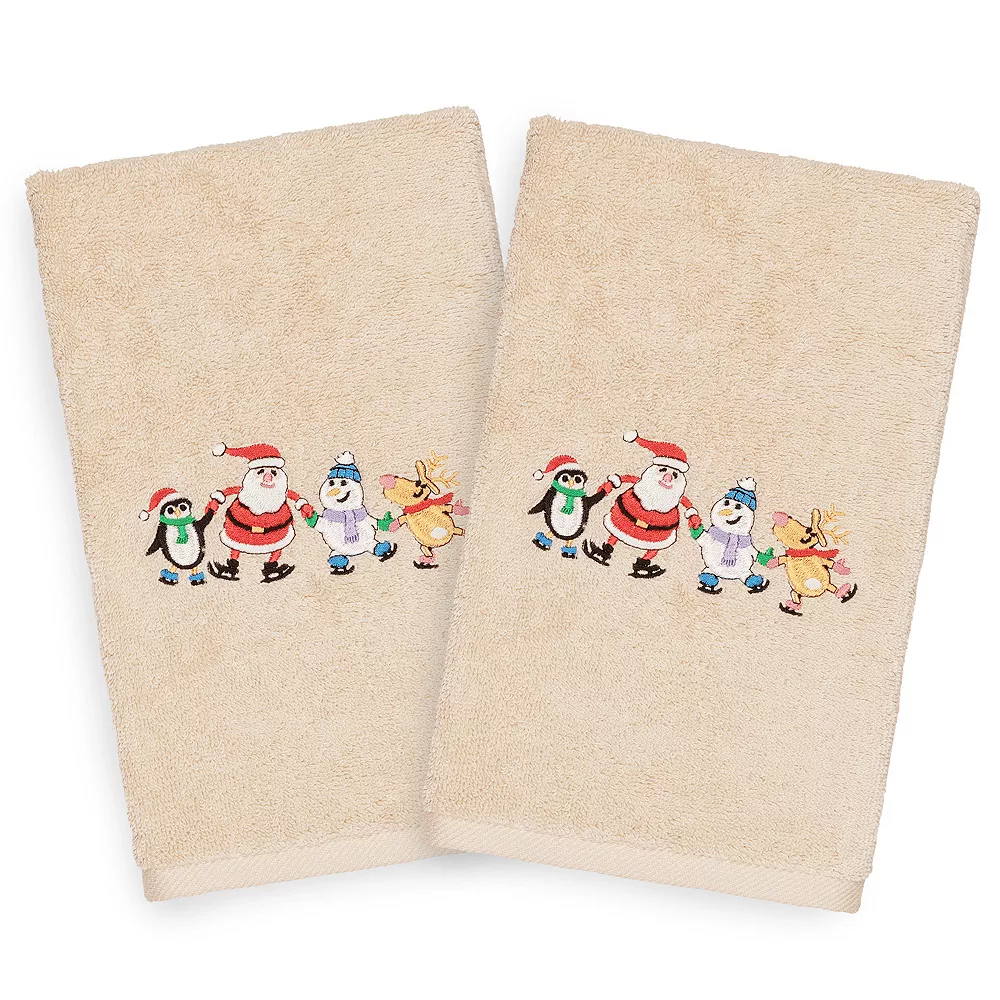Linum Home Textiles 2-pack Christmas Skating Party Embroidered Hand Towel Set