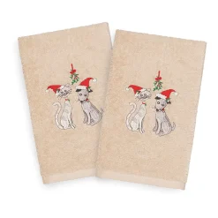 Linum Home Textiles Christmas 2-pack Cute Couple Embroidered Luxury Turkish Cotton Hand Towels