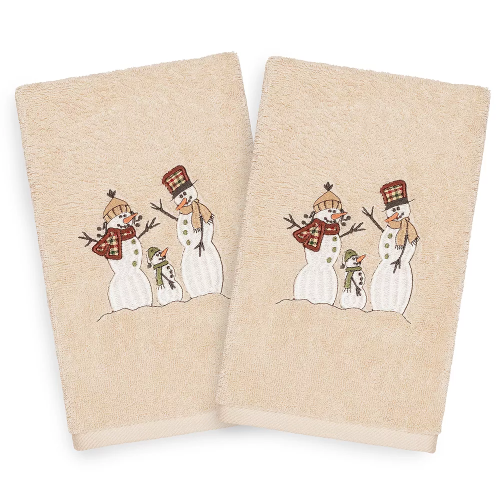 Linum Home Textiles 2-pack Christmas Snow Family Embroidered Hand Towel Set