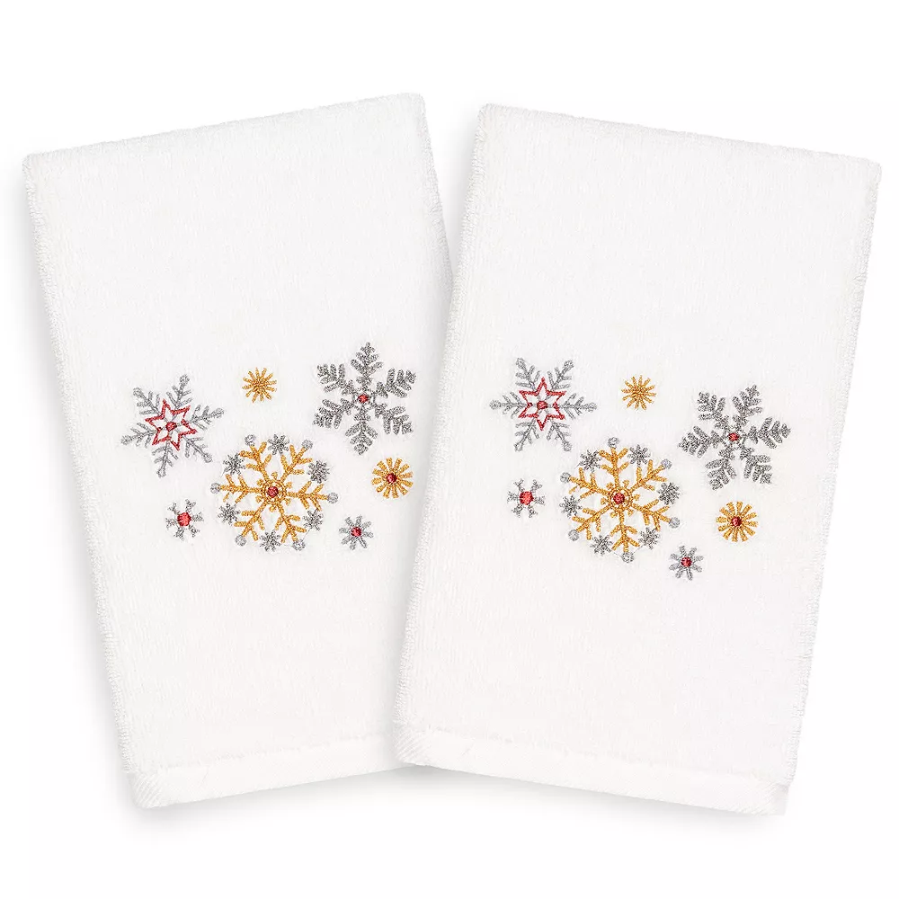 Linum Home Textiles 2-pack Christmas Snowfall Embroidered Hand Towel Set