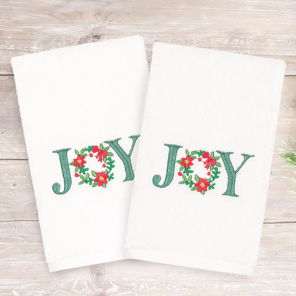 Linum Home Textiles Christmas 2-pack Joy Embroidered Luxury Turkish Cotton Hand Towels - Image 2