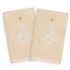 Linum Home Textiles 2-pack Christmas Scroll Tree Embroidered Hand Towel Set