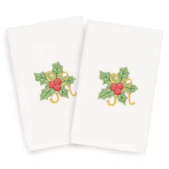 Linum Home Textiles Christmas 2-pack Holly Bunch Embroidered Luxury Turkish Cotton Hand Towels