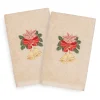 Linum Home Textiles Christmas 2-pack Bells Embroidered Luxury Turkish Cotton Hand Towels