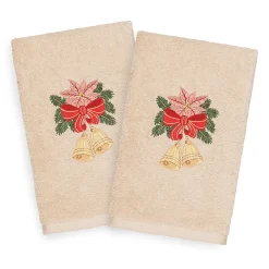 Linum Home Textiles Christmas 2-pack Bells Embroidered Luxury Turkish Cotton Hand Towels