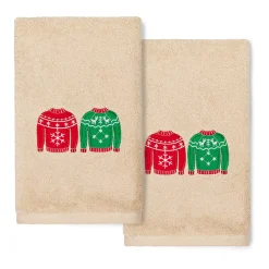 Linum Home Textiles Christmas 2-pack Sweaters Embroidered Luxury Turkish Cotton Hand Towels