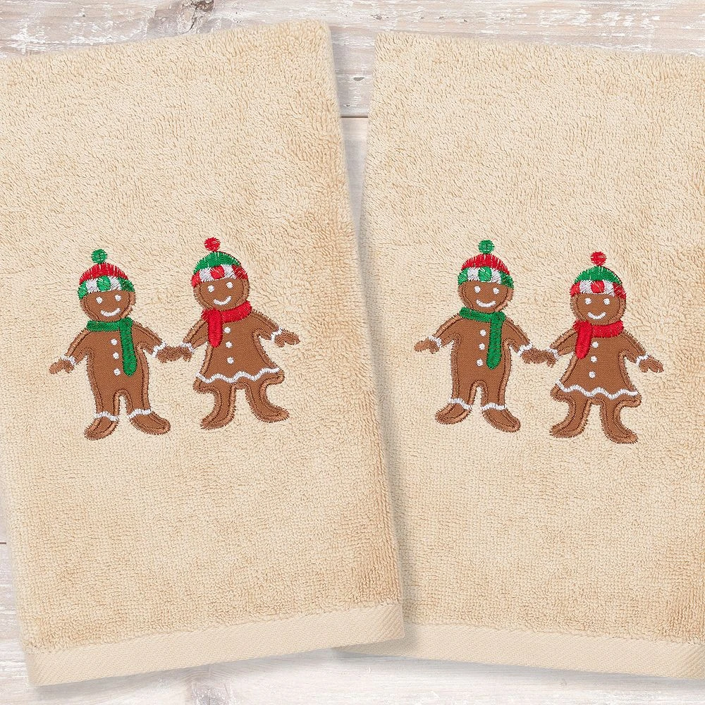 Linum Home Textiles Christmas 2-pack Gingerbread Embroidered Luxury Turkish Cotton Hand Towels - Image 2