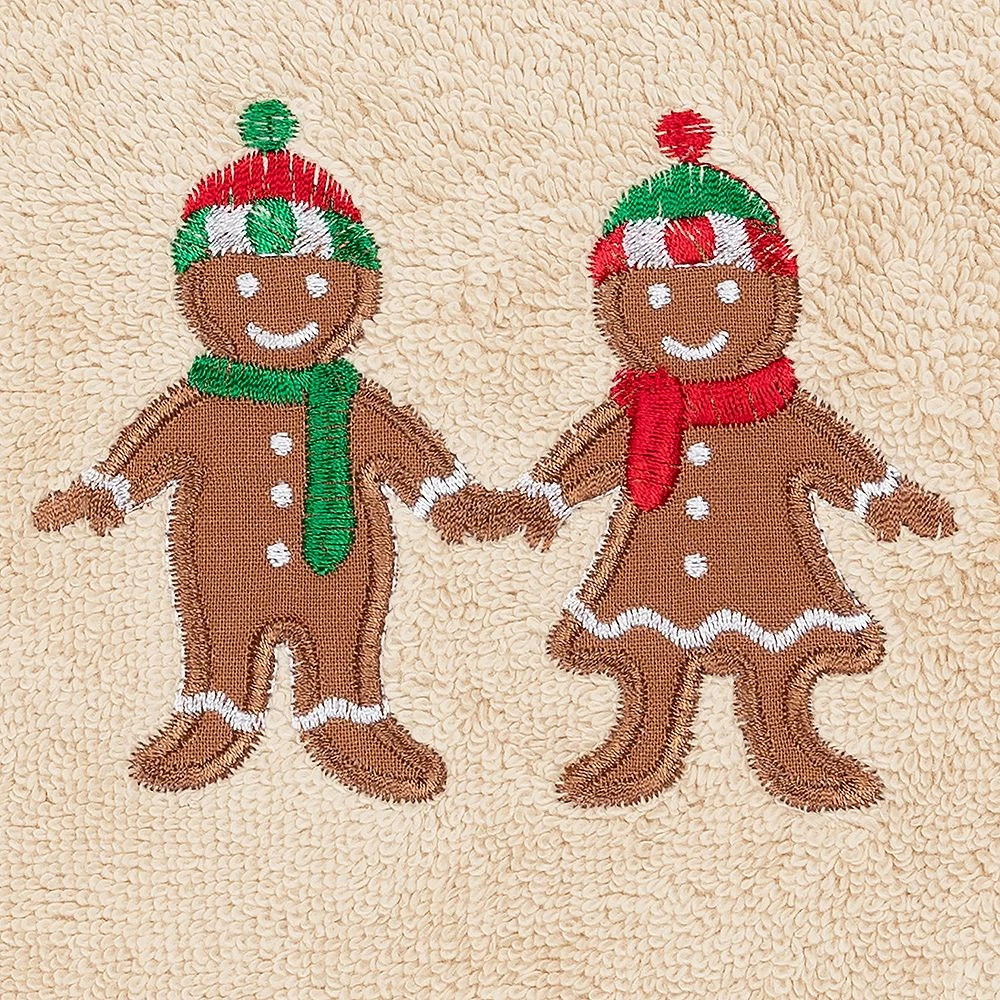 Linum Home Textiles Christmas 2-pack Gingerbread Embroidered Luxury Turkish Cotton Hand Towels - Image 3