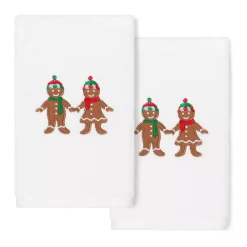 Linum Home Textiles Christmas 2-pack Gingerbread Embroidered Luxury Turkish Cotton Hand Towels