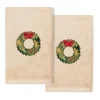 Linum Home Textiles 2-pack Christmas Wreath Embroidered Hand Towel Set