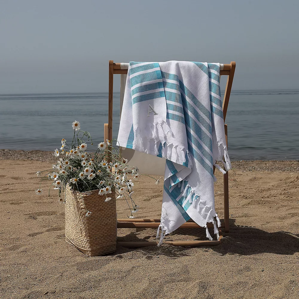 Linum Home Textiles Turkish Cotton Herringbone Personalized Pestemal Beach Towel - Image 2