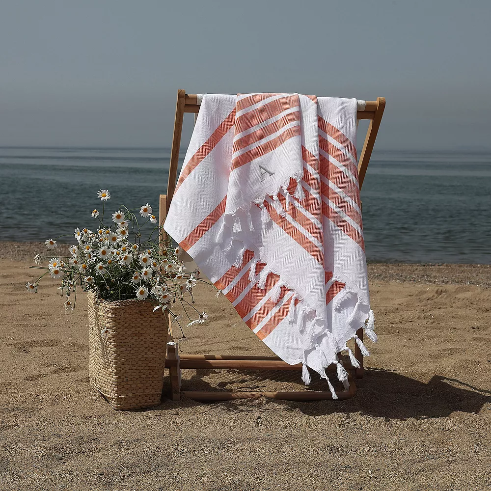 Linum Home Textiles Turkish Cotton Herringbone Personalized Pestemal Beach Towel - Image 2