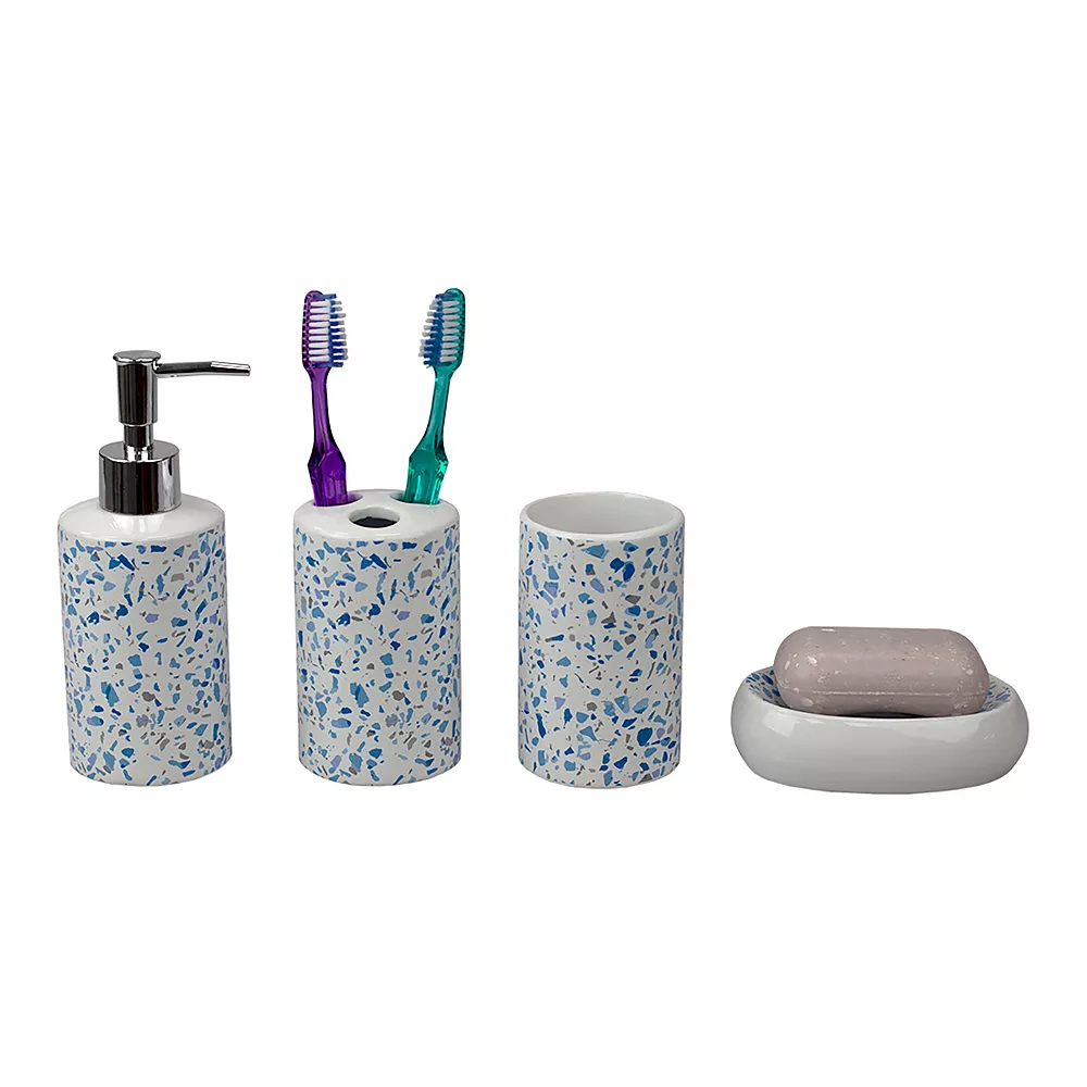 Home Basics Trendy Terrazzo 4-Piece Ceramic Bath Accessory Set - Image 6