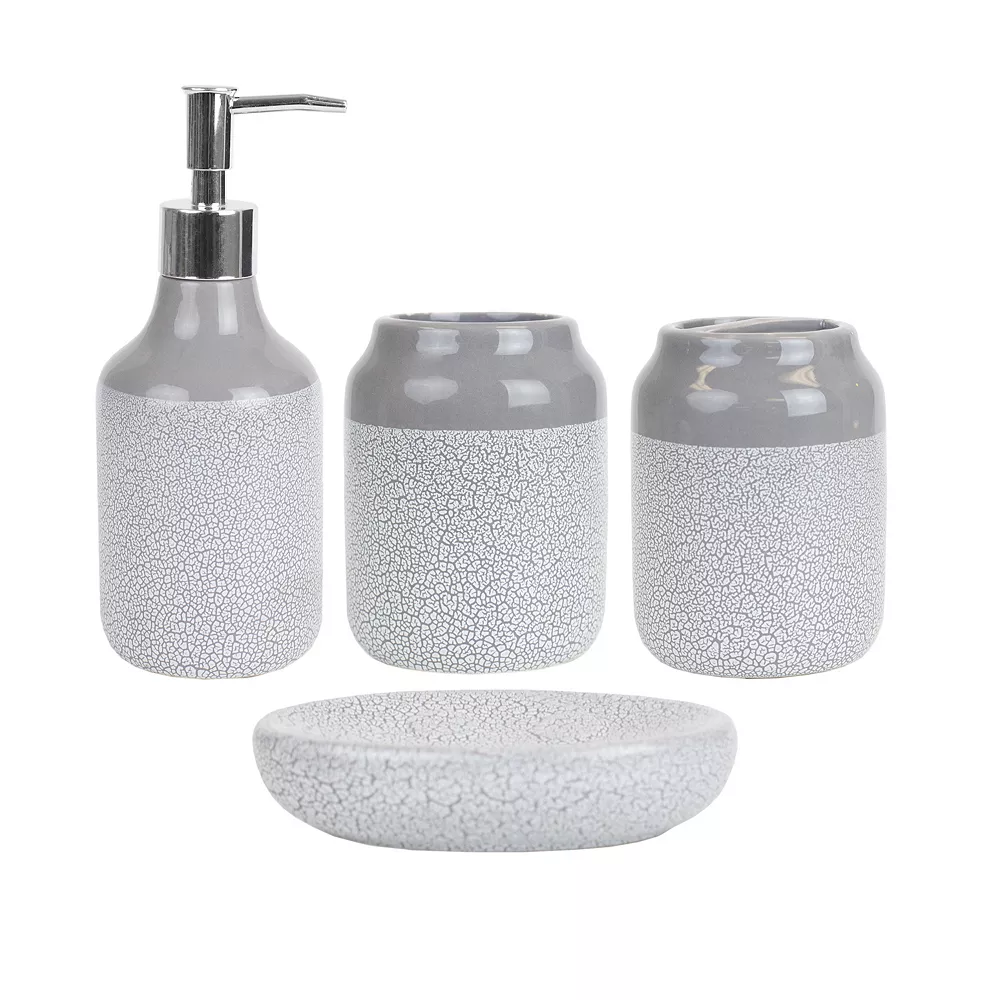 Home Basics Crackle 4-Piece Ceramic Bath Accessory Set