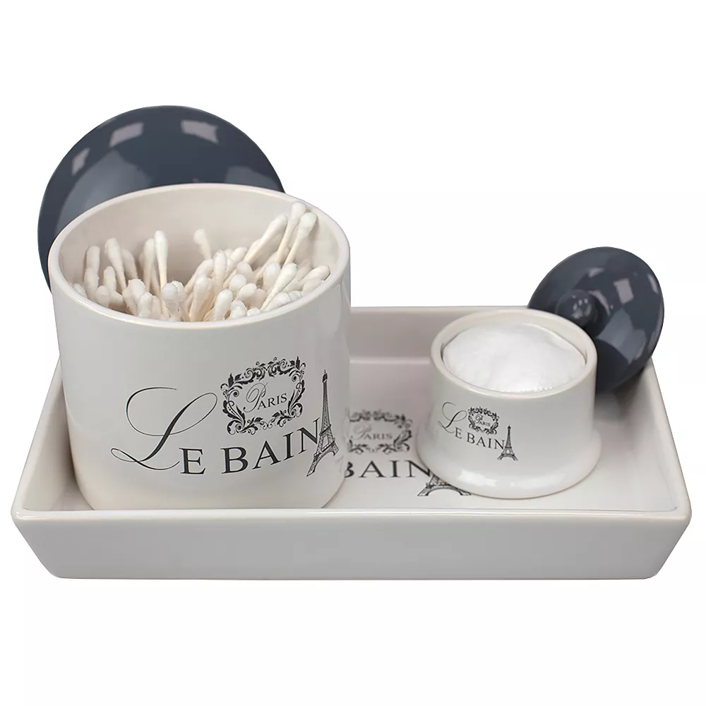 Home Basics Le Bain Paris 2-piece Ceramic Canister Set With Coordinating Ceramic Vanity Tray - Image 2