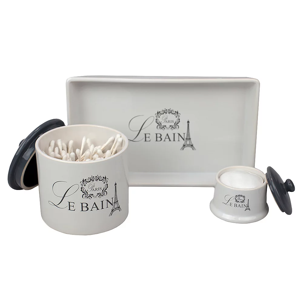 Home Basics Le Bain Paris 2-piece Ceramic Canister Set With Coordinating Ceramic Vanity Tray - Image 4