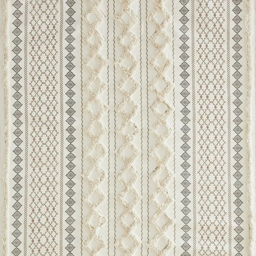 INK+IVY Imani Cotton Printed Tufted Chenille Stripe Shower Curtain - Image 3