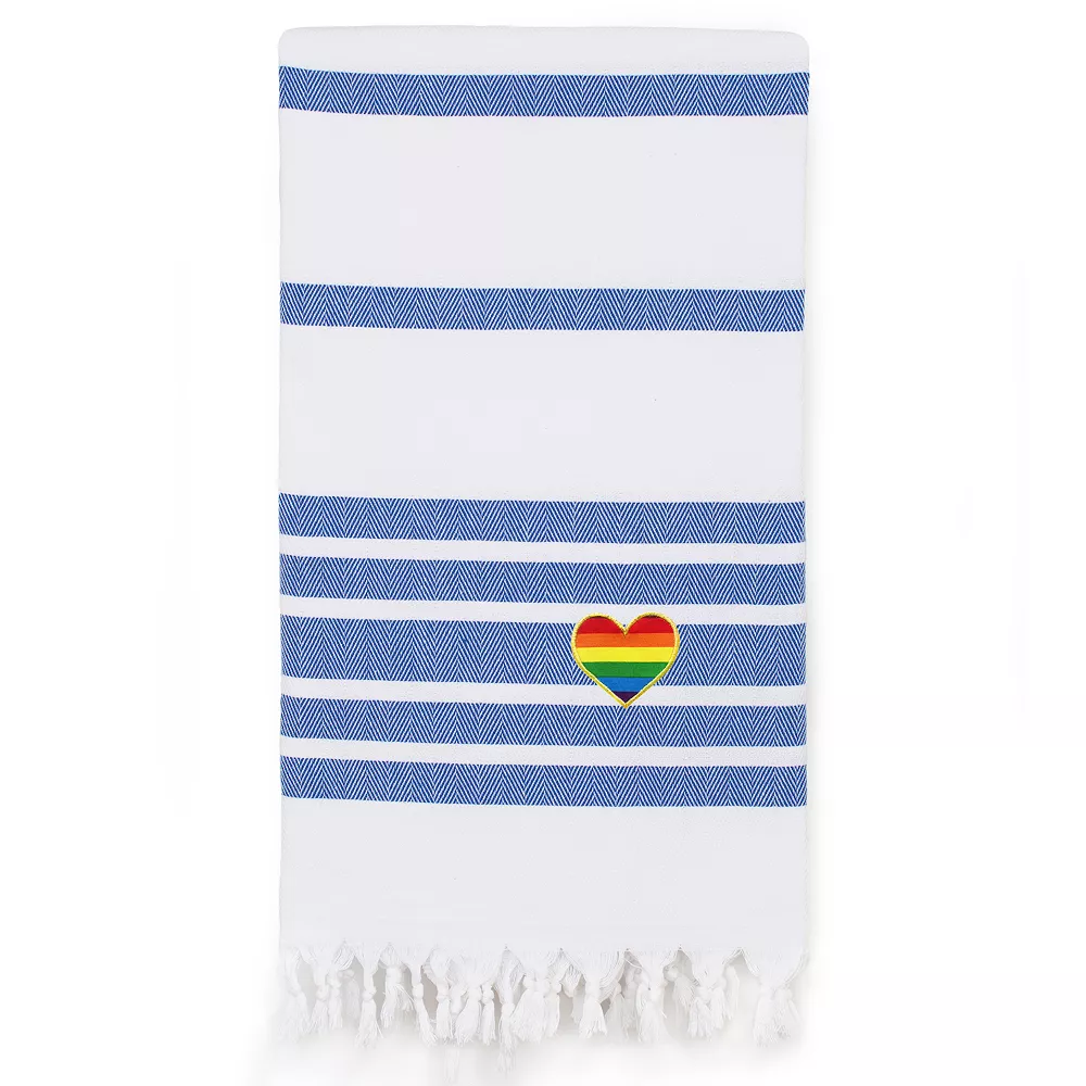 Linum Home Textiles Turkish Cotton Herringbone Cheerful Rainbow Heart Pestemal Beach Towel - Image 2