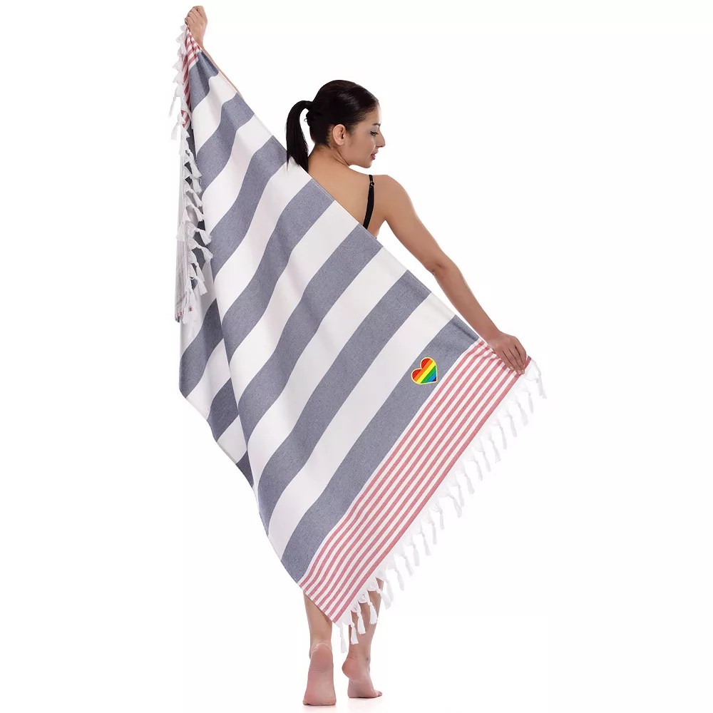 Linum Home Textiles Turkish Cotton Patriotic Cheerful Rainbow Heart Pestemal Beach Towel - Image 2