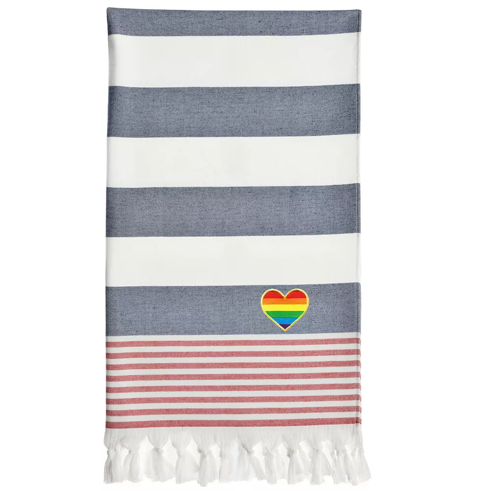 Linum Home Textiles Turkish Cotton Patriotic Cheerful Rainbow Heart Pestemal Beach Towel - Image 3