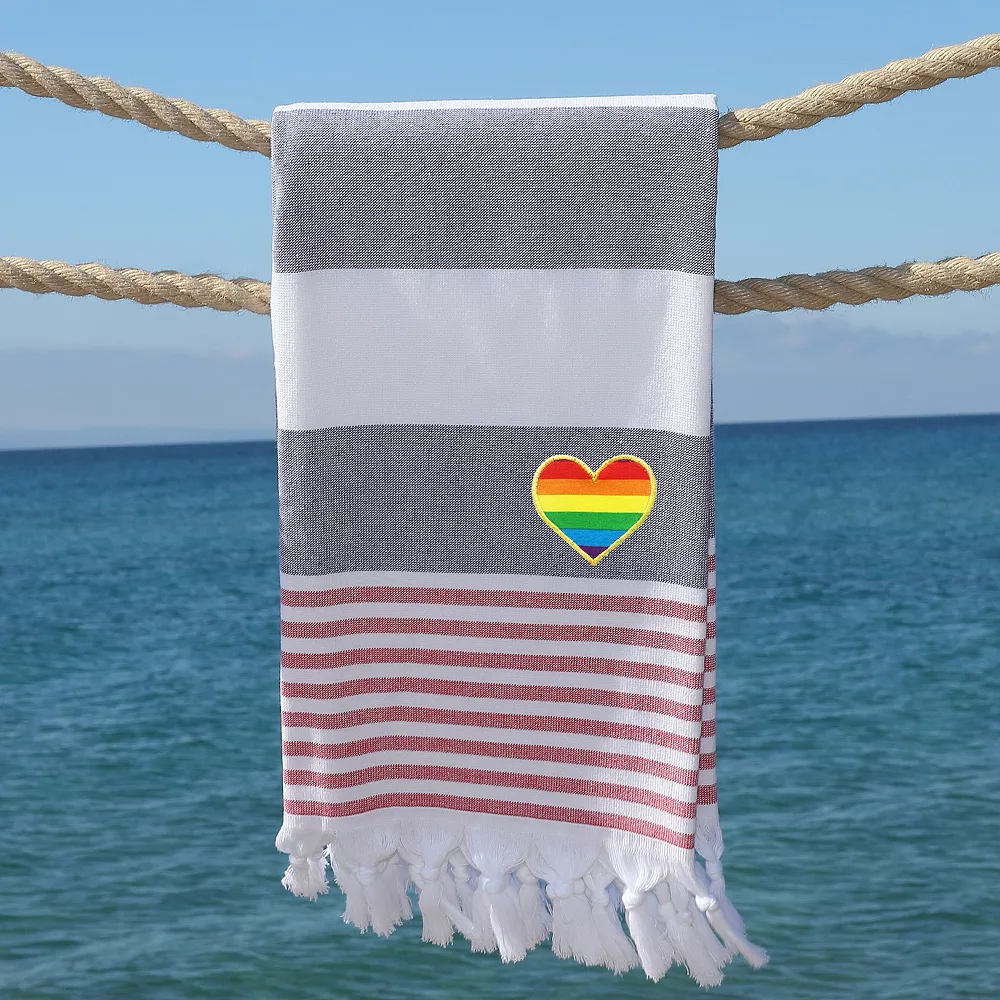 Linum Home Textiles Turkish Cotton Patriotic Cheerful Rainbow Heart Pestemal Beach Towel - Image 4