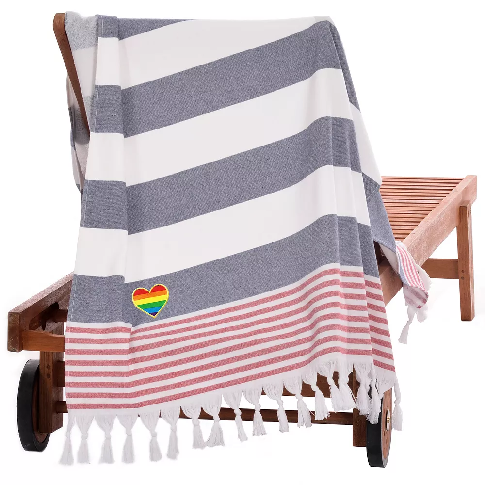 Linum Home Textiles Turkish Cotton Patriotic Cheerful Rainbow Heart Pestemal Beach Towel - Image 5