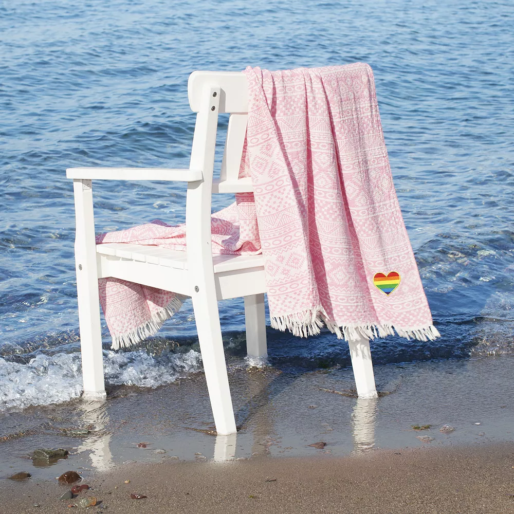 Linum Home Textiles Turkish Cotton Sea Breeze Cheerful Rainbow Heart Pestemal Beach - Image 3