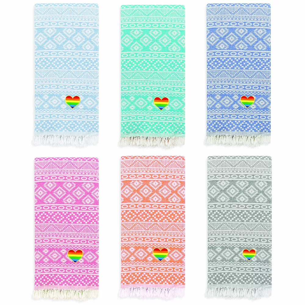 Linum Home Textiles Turkish Cotton Sea Breeze Cheerful Rainbow Heart Pestemal Beach - Image 6