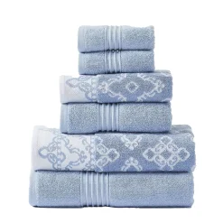 Modern Threads 6-Piece Yarn Dyed Jacquard/Solid Bath Towel Set