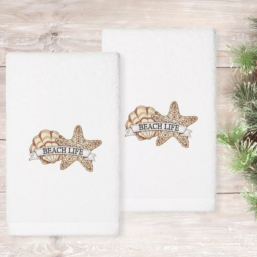 Linum Home Textiles Turkish Cotton Beach Life Embroidered 2-pack Hand Towel Set - Image 3