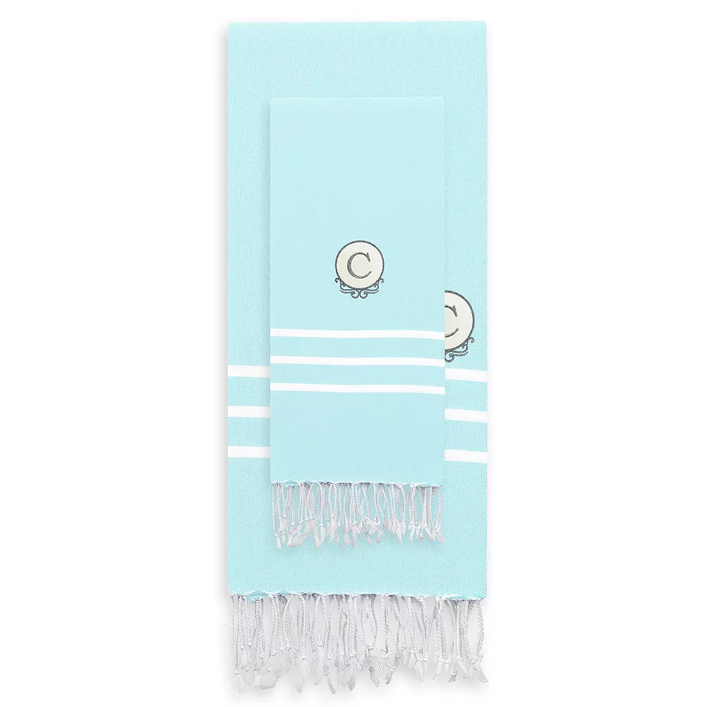 Linum Home Textiles Turkish Cotton Personalized Alara Pestemal Beach And Hand Towel Set
