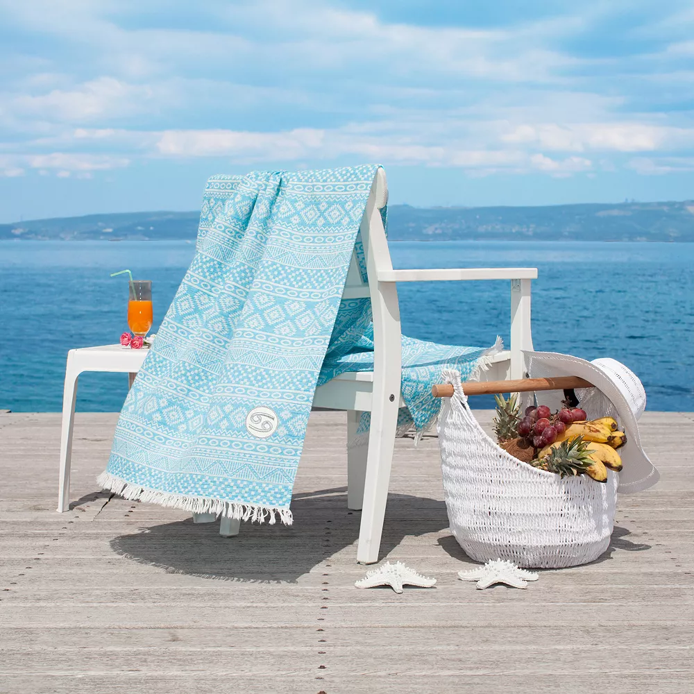Linum Home Textiles Turkish Cotton Sea Breeze Horoscope Cancer Pestemal Beach Towel - Image 2