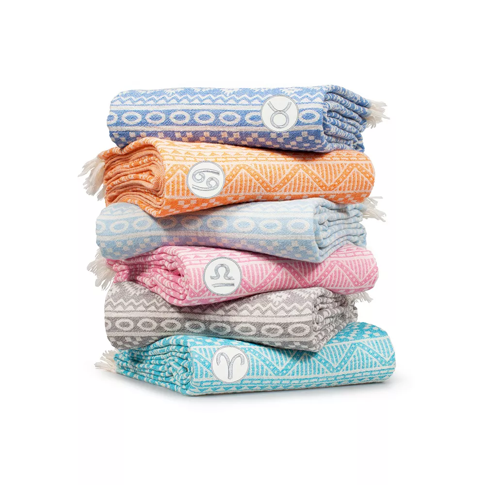 Linum Home Textiles Turkish Cotton Sea Breeze Horoscope Cancer Pestemal Beach Towel - Image 5