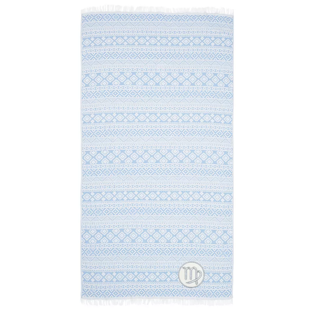 Linum Home Textiles Turkish Cotton Sea Breeze Horoscope Virgo Pestemal Beach Towel - Image 3