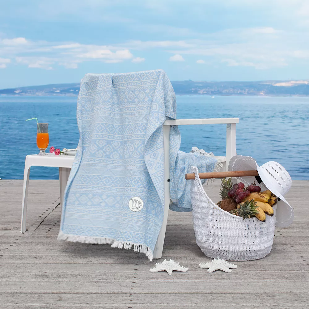 Linum Home Textiles Turkish Cotton Sea Breeze Horoscope Virgo Pestemal Beach Towel - Image 4