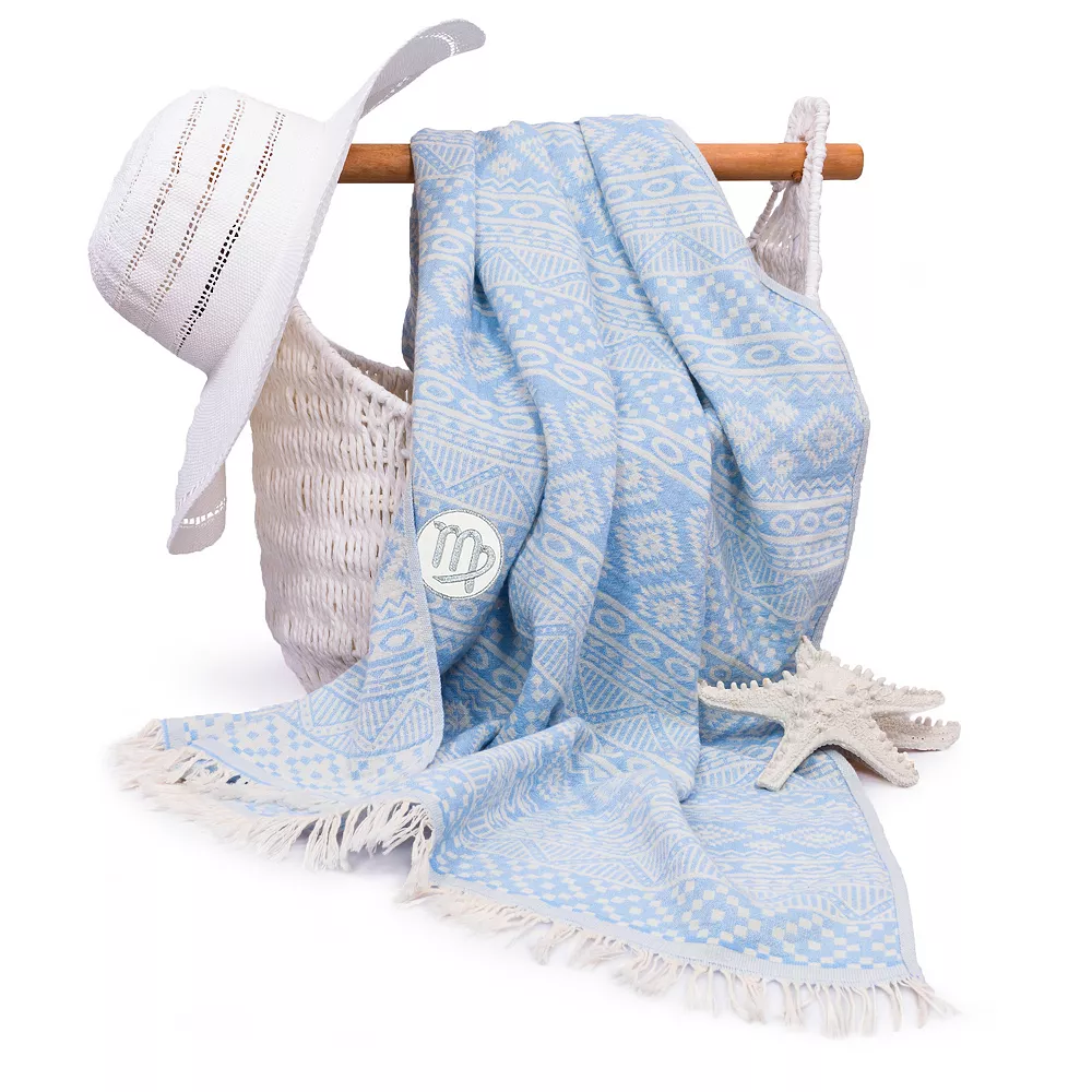 Linum Home Textiles Turkish Cotton Sea Breeze Horoscope Virgo Pestemal Beach Towel - Image 6