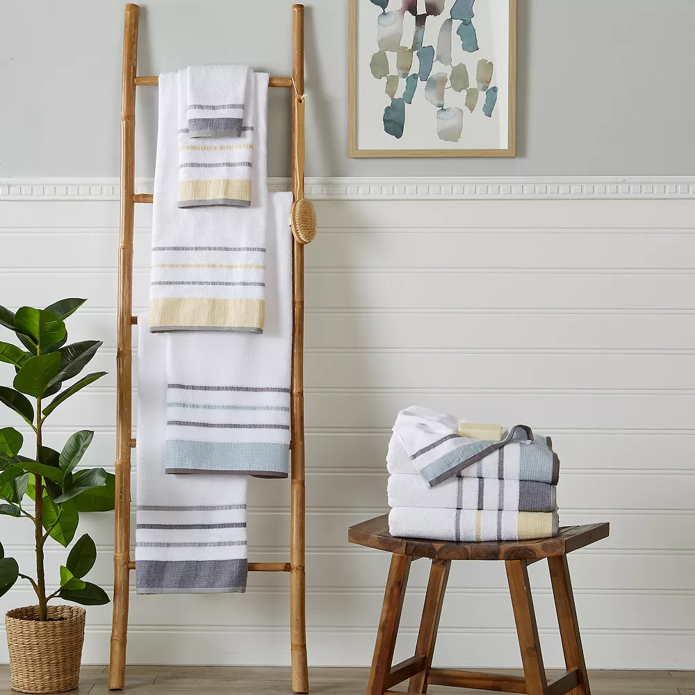 Great Bay Home Striped Cotton 4-pack Hand Towel Set 2 Great Bay Home Striped Cotton 4-pack Hand Towel Set - Image 2