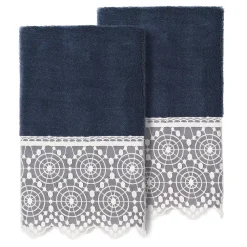 Linum Home Textiles Turkish Cotton Arian 2-piece Cream Lace Embellished Hand Towel Set