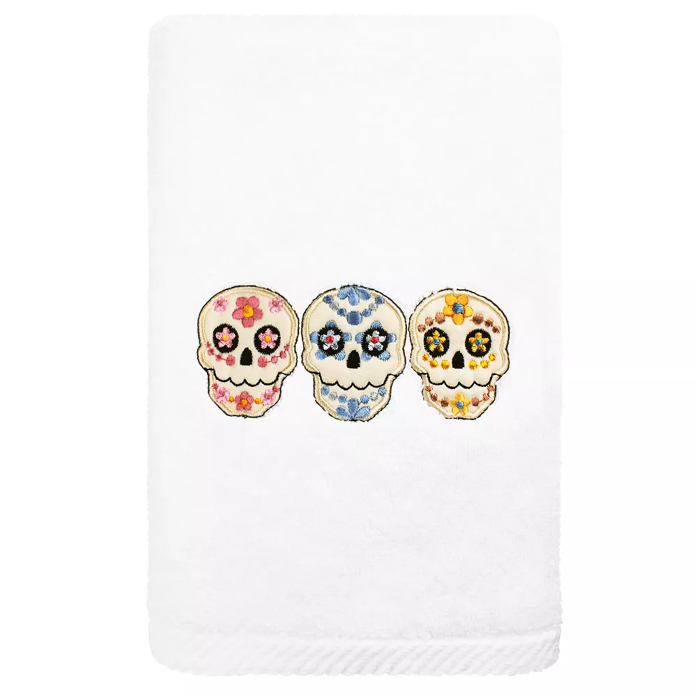 Linum Home Textiles Skulls Embroidered Luxury Turkish Cotton Hand Towel