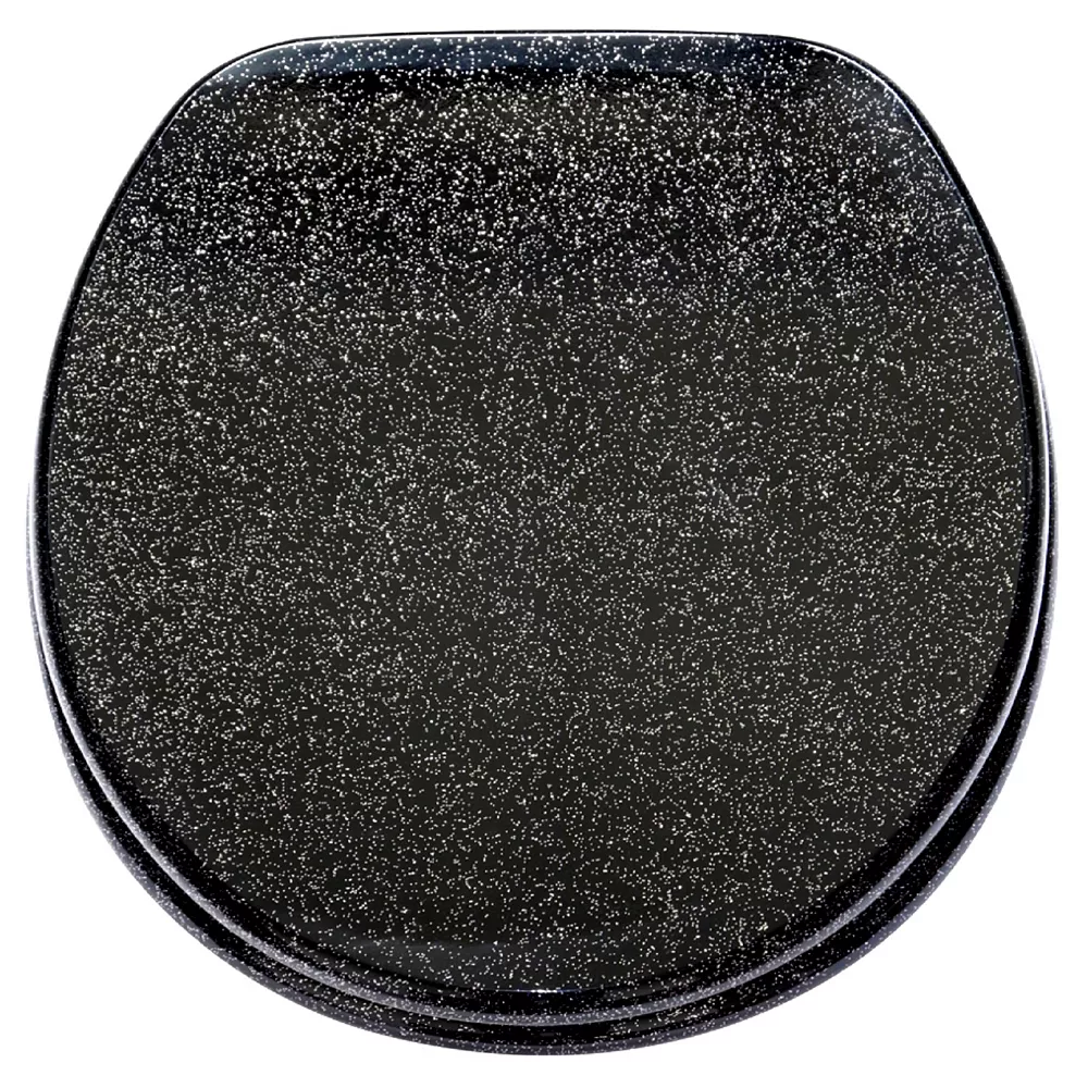 Sanilo Round Soft Close Lid Wood Adjustable Toilet Seat, Glittering Black