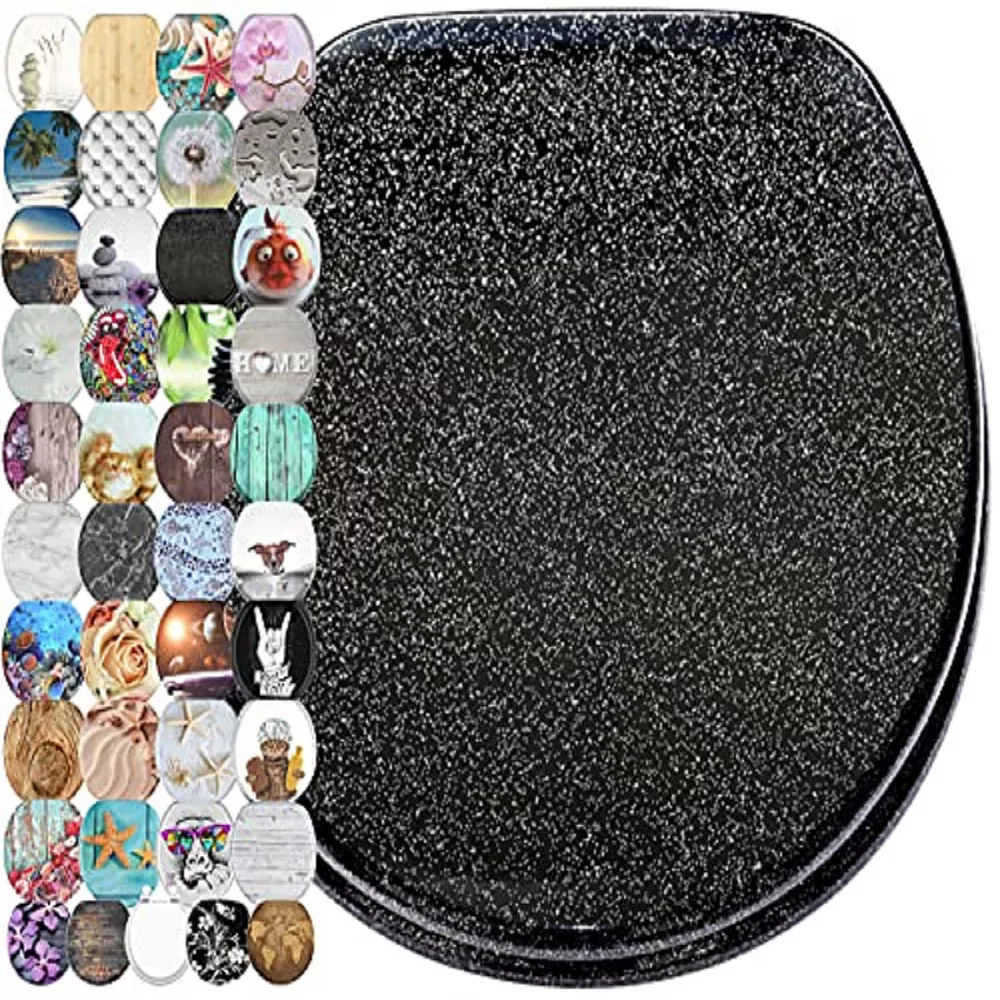 Sanilo Round Soft Close Lid Wood Adjustable Toilet Seat, Glittering Black - Image 2