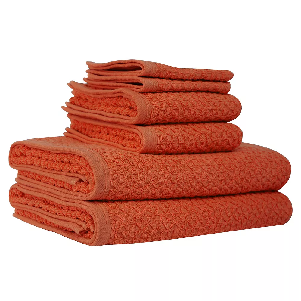 Classic Turkish Towels Genuine Cotton Soft Absorbent Hardwick Jacquard Lucia Minelli 6 Piece Set With 2 Bath Towels, 2 Hand Towels, 2 Washcloths